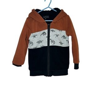 Steve's Jeans Zip-Up Hoodie Boys Brown Dinosaur Sherpa Lined - Size 5